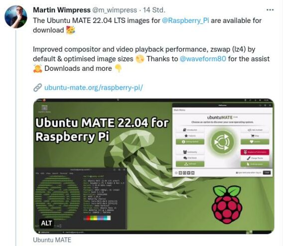 Ubuntu MATE 22.04 LTS für Raspberry Pi ist verfügbar