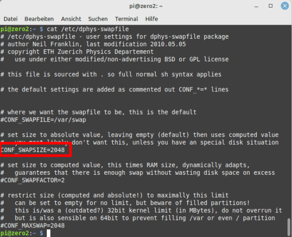 Nun ist das Swap File vergrößert – Chromum friert nicht mehr auf dem Raspberry Pi ein