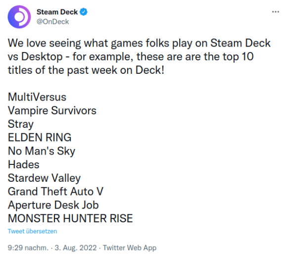 Die 10 am meisten gespielten Spiele auf Steam Deck