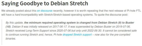 Mindestanforderung für Pi-Hole wir Debian 10 Buster