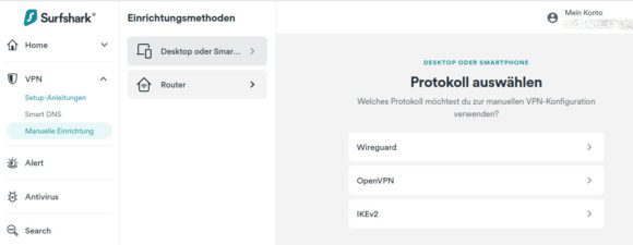 Bei Surfshark kannst Du WireGuard-Verbindungen nun manuell einrichten