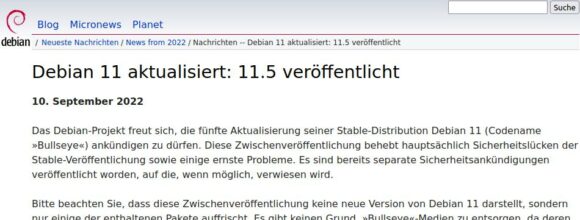 Debian 11.5 ist veröffentlicht