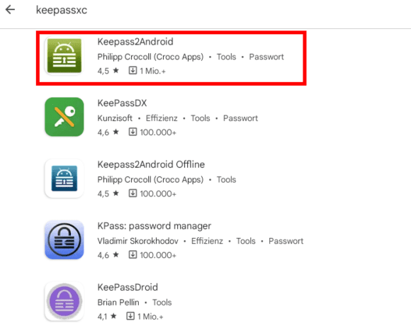 Keepass2Android – es gibt mehrere Apps, mit denen Du KeePassXC-Dateien öffnen kannst