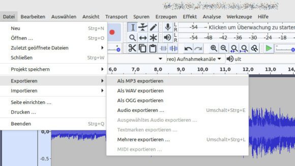 Mit Audacity Songs nachbearbeiten, schneiden, exportieren …