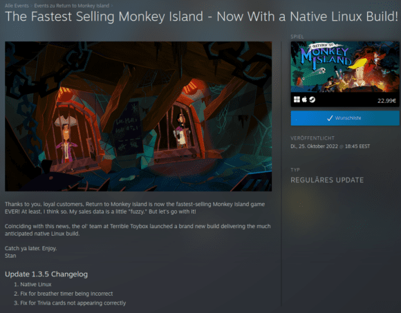 Return to Monkey Island mit nativer Linux-Version
