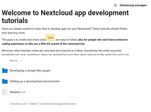 Nextcloud mit Anleitungen, wie man Apps entwickelt