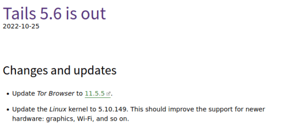 Tails 5.6 mit wenigen Neuerungen und Änderungen