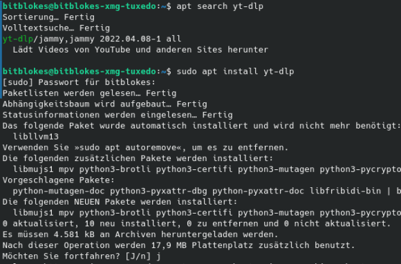 yt-dlp via Paketmanager installieren