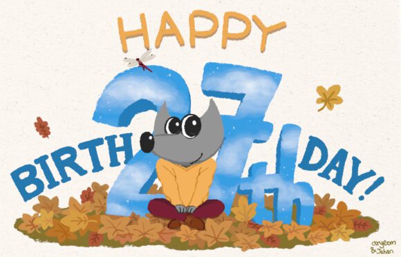 “Happy 27th birthday!” von Aryeom (auch eine Version ohne Wilber als temporärer 
 Header von gimp.org), Creative Commons by-sa 4.0