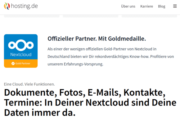 hosting.de bietet ein gutes Nextcloud Hosting Paket mit vielen Apps