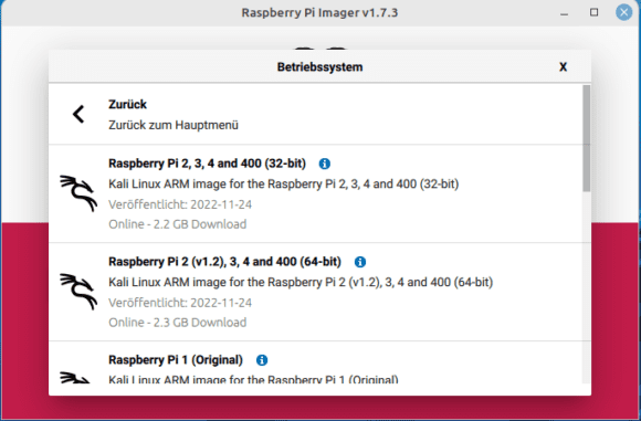 Kali Linux 2022.4 direkt via Raspberry Pi Imager installieren