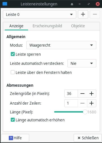 Leisteneinstellungen in Manjaro 22