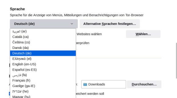 Sprache beim Tor Browser 12 einstellen