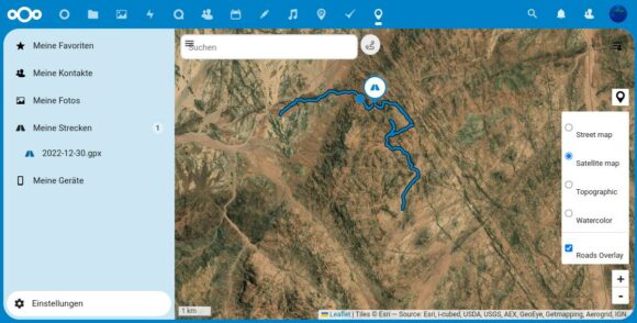 Mit der Nextcloud-App Maps kannst Du GPX-Dateien benutzen