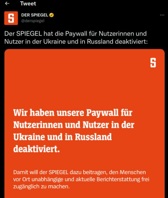 Spiegel Paywall umgehen – derzeit aus der Ukraine und Russland möglich