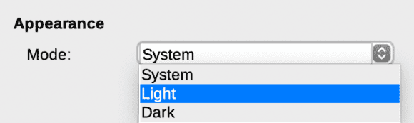 Ab LibreOffice 7.5.1 kannst Du selbst bestimmen, ob Du den Dark Mode benutzen möchtest (Quelle: documentfoundation.org)