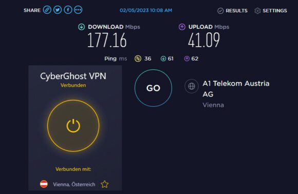 CyberGhost VPN Erfahrungen mit Speedtests via Österreich