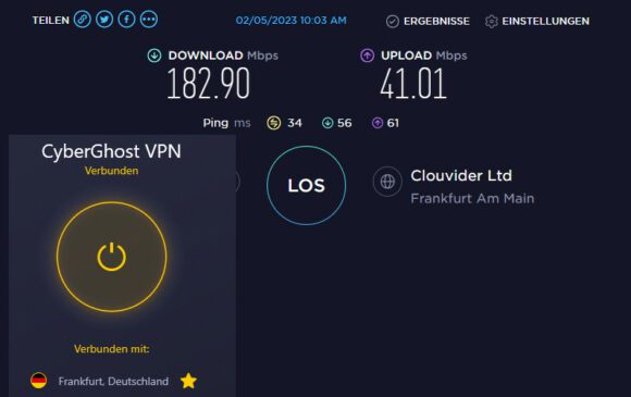 CyberGhost VPN Test: Speedtest innerhalb Deutschlands