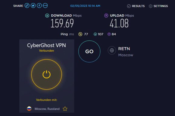 Der Speed über den russischen Server ist auch ordentlich