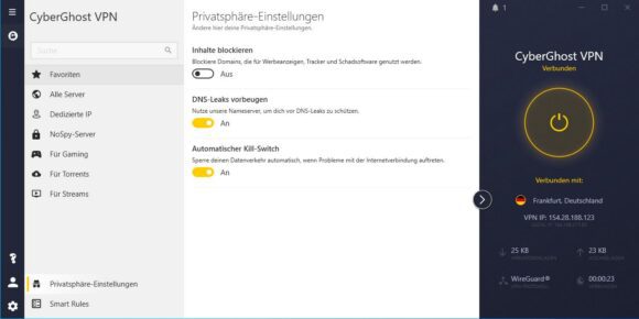 CyberGhost VPN-App für Windows ist benutzerfreundlich