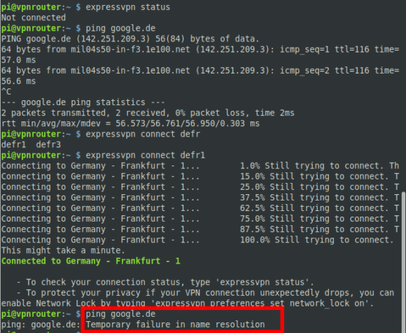 Sobald ich Raspberry Pi OS mit ExpressVPN verbinde, funktioniert DNS nicht mehr