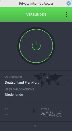 Private Internet Access Test – getarnt via Shadowsocks verbunden