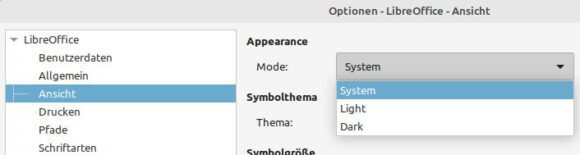 LibreOffice 7.5.1 – selbst zwischen Light und Dark bestimmen