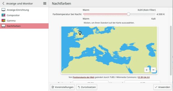 Nachtfarben manuell mit der Maus konfigurieren