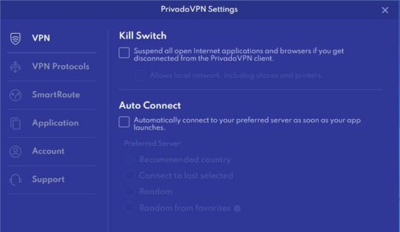 PrivadoVPN App – Einstellungen