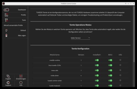 Tomte im TUXEDO Control Center 2.0 integriert