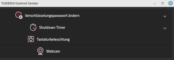 Tastaturbeleuchtung, Webcam, Verschlüsselungspasswort und Shutdown Timer