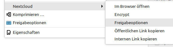 Nextcloud Desktop 3.8.0: Freigabe-Optionen bei einem normalen Ordner