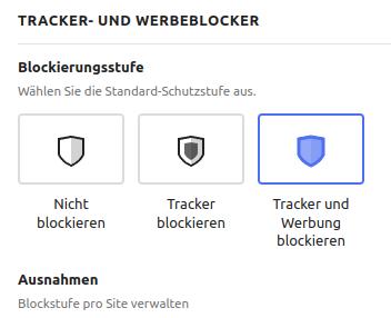 Tracker- und Adblocker integriert