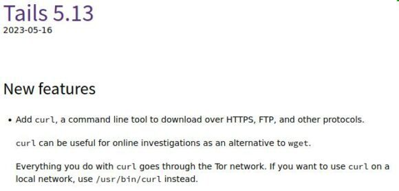In Tails 5.13 ist ab sofort curl vorinstalliert