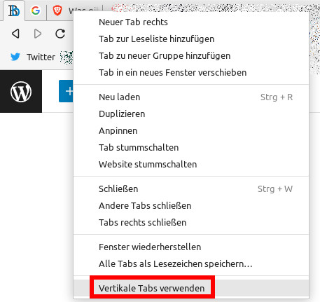 Bei Brave 1.52 vertikale Tabs aktivieren