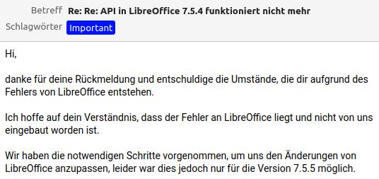 Der Fehler liegt bei  LibreOffice und nicht bei LanguageTool …