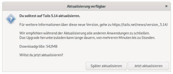 Tails 5.14 steht zum Upgrade bereits