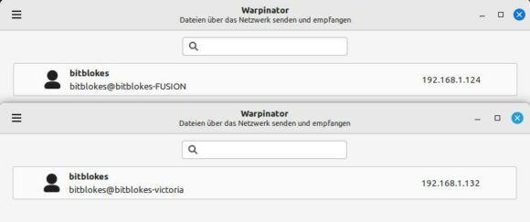 Hier wurde ein Gruppen-Code für Warpinator festgelegt