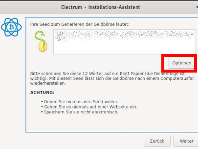 Electrum Seed für Bitcoin Wallet