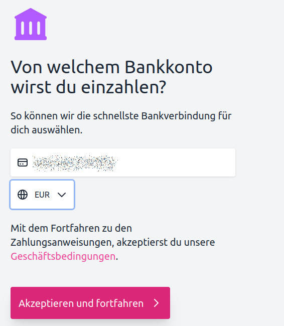 Gib die IBAN an, von wo Du Bitcoin überweisen möchtest