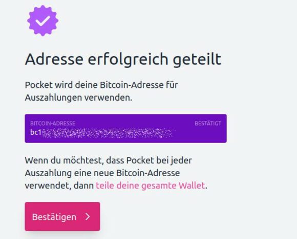 Ich habe meine Bitcoin-Adresse bestätigt