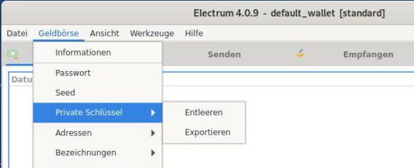 Mit Electrum private Schlüssel exportieren oder importieren