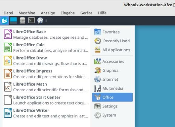 LibreOffice in Whonix nachinstalliert