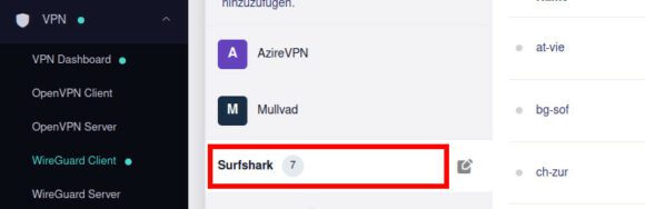 Surfshark und WireGuard manuell konfiguriert