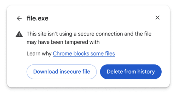 Chrome informiert bei heruntergeladenen Dateien über unsichere Links