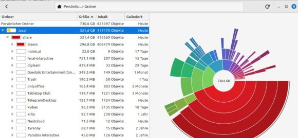 Festplattenbelegungsanalyse – größter Ordner ist Steam
