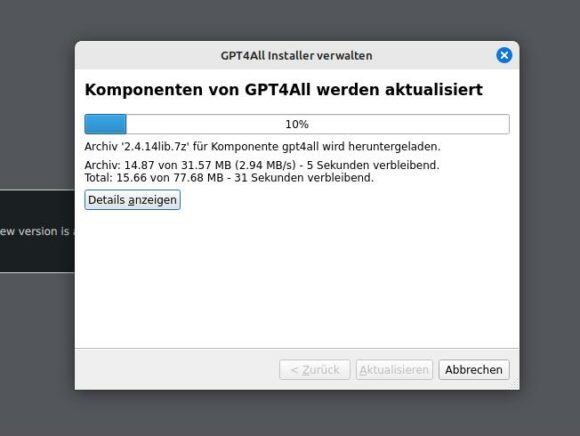 GPT4All Update wird eingespielt