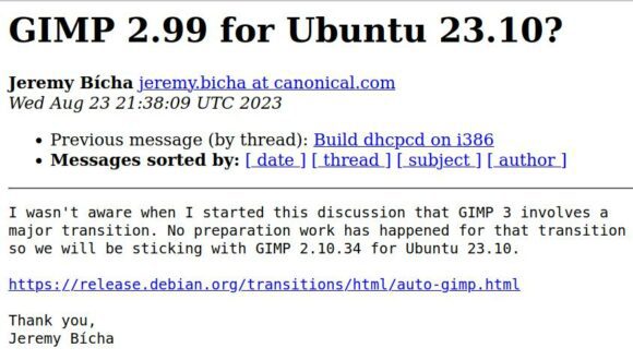 Es wird keinen GIMP-3-Snapshot in Ubuntu 23.10 geben