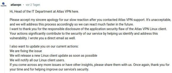 Atlas VPN hat sich entschuldigt