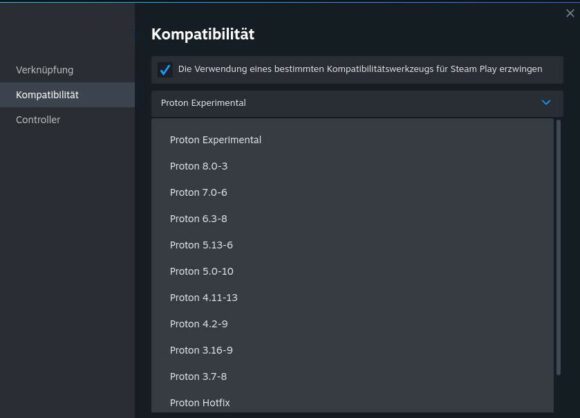 Die Kompatibilität für das jeweilige Game auswählen